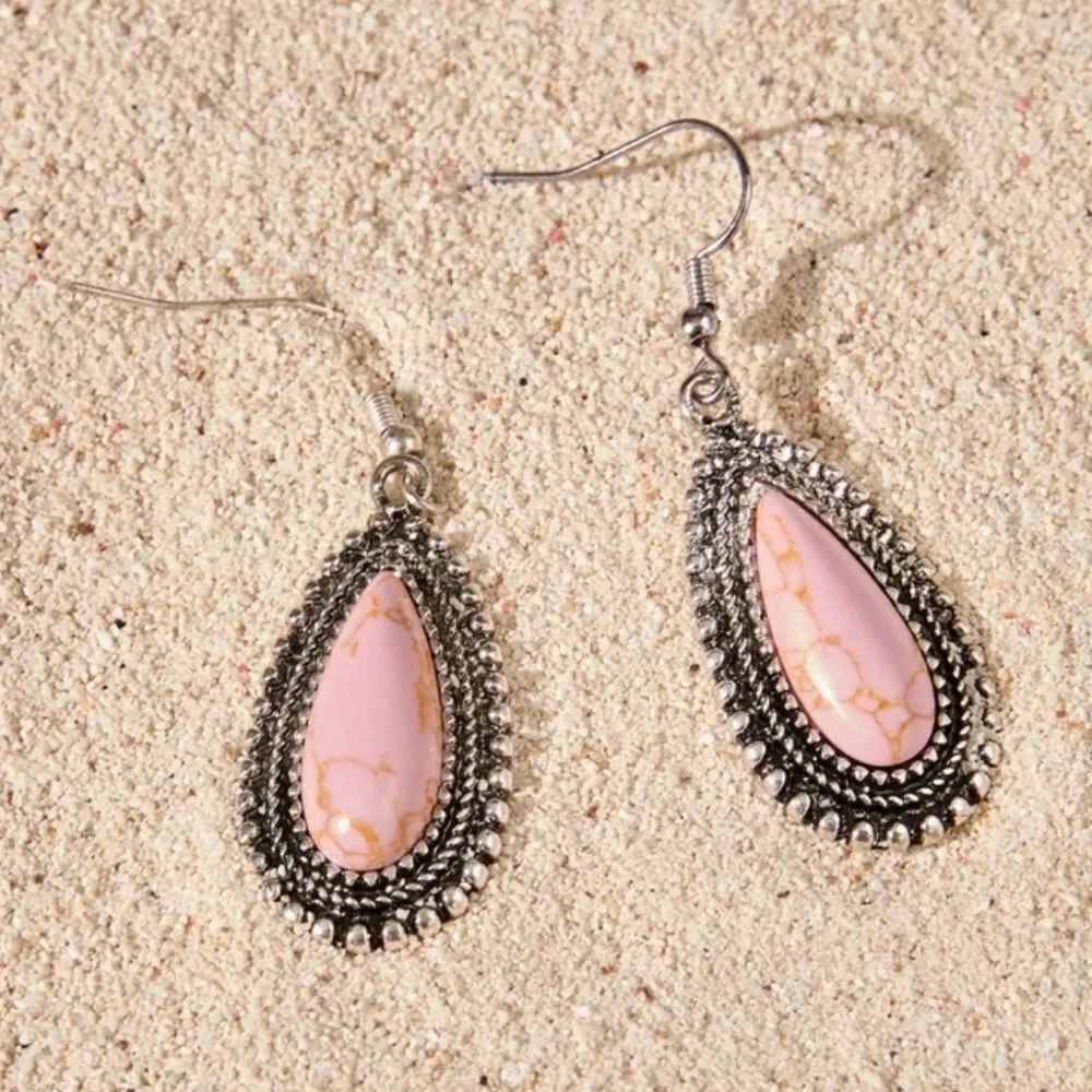 Pink Teardrop Dangle Earrings M696
